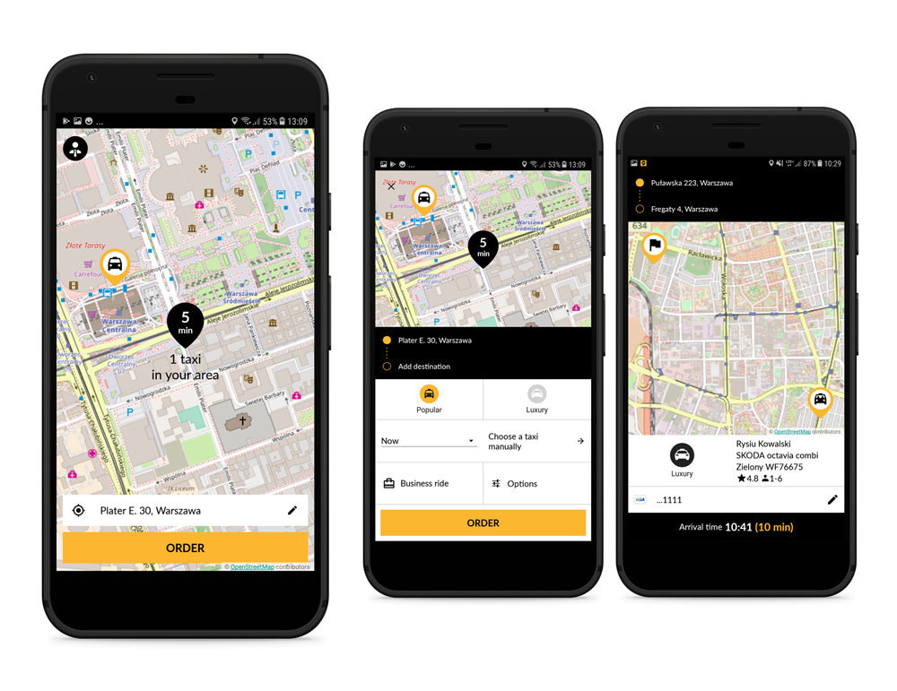 iTaxi version 3.0 interface showing taxi ordering flow