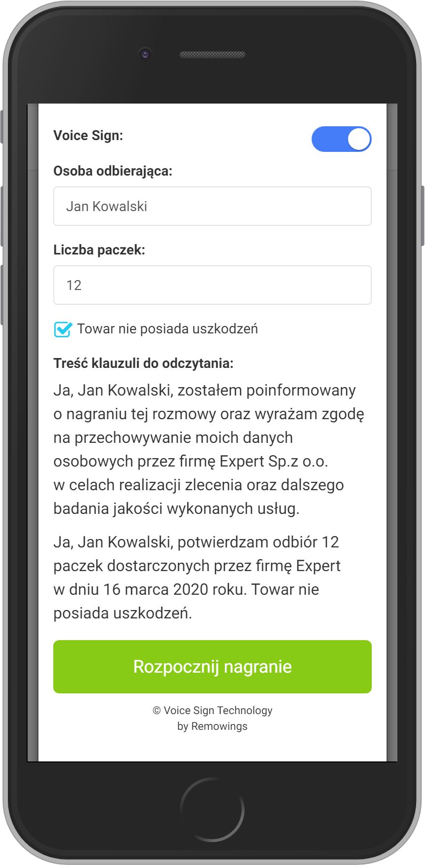 Driver app Voice Sign feature